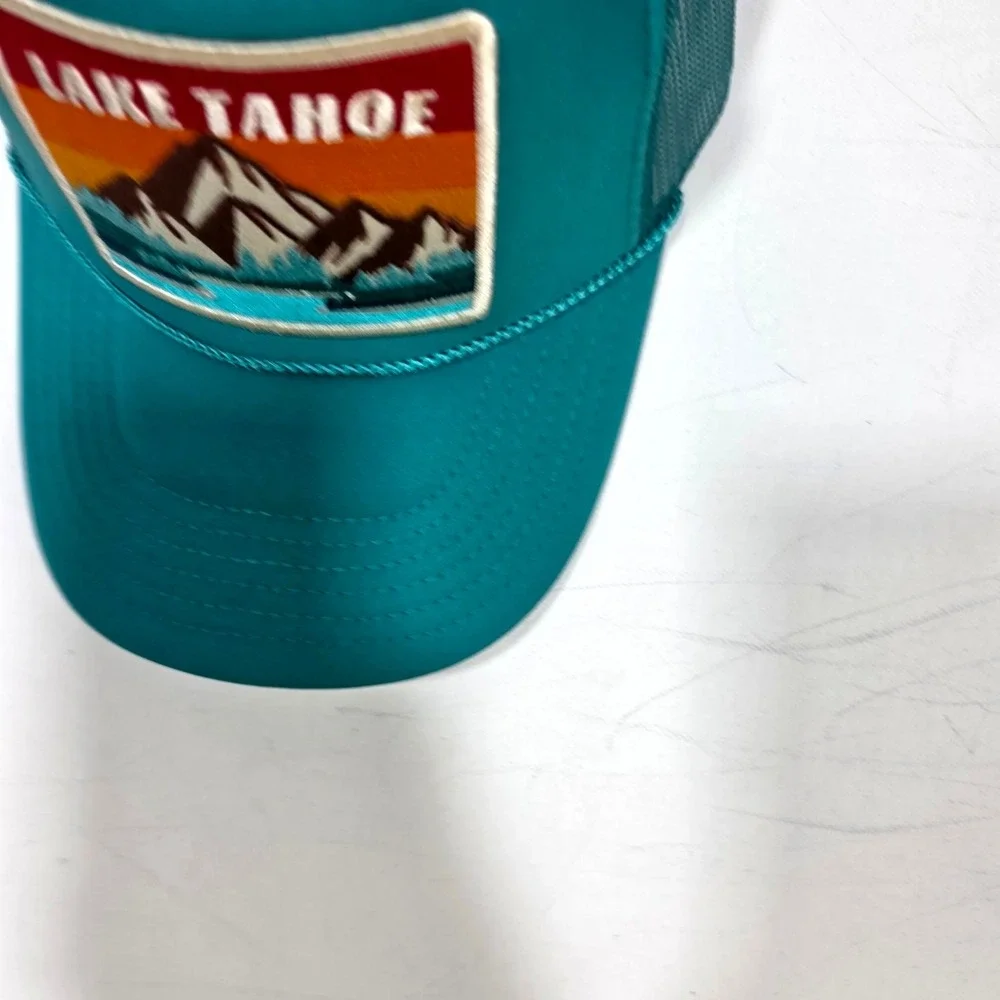 Port Sandz Lake Tahoe Trucker Hat Unisex OSFM Teal Mountain Patch Snapback Cap